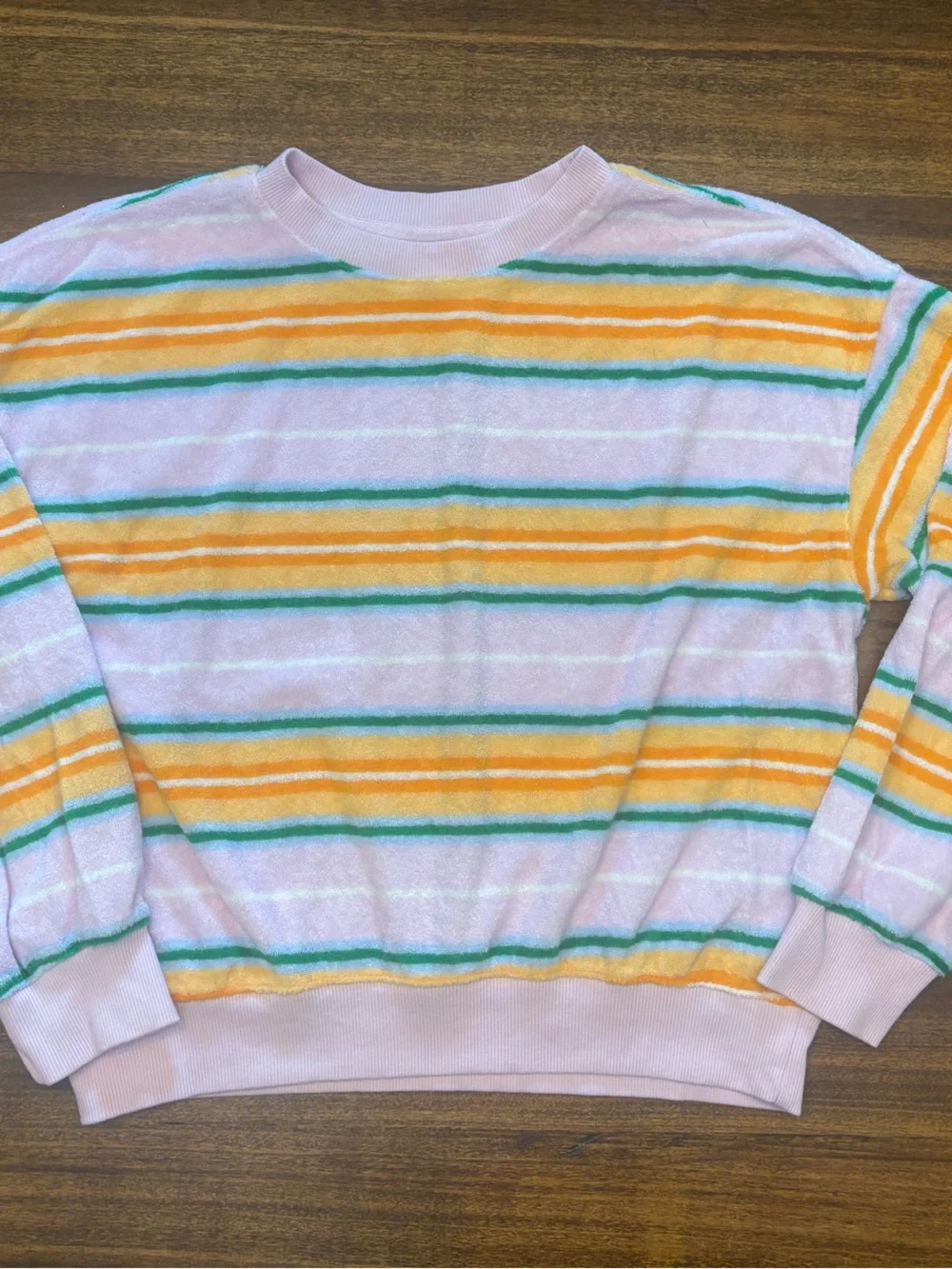 Old Navy girls size large striped terry cloth sweatshirt - Pink, orange& teal